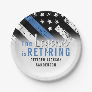 Assiettes En Carton Police Retraite Ligne bleue Drapeau Application de
