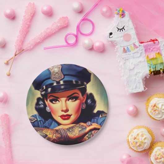 Assiettes En Carton Police rétro (Fête)