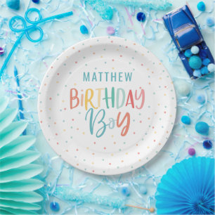 Assiettes En Carton Polka arc-en-ciel coloré point anniversaire fille