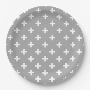 Assiettes En Carton Polka blanche croise sur gris