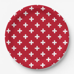 Assiettes En Carton Polka blanche croise sur rouge
