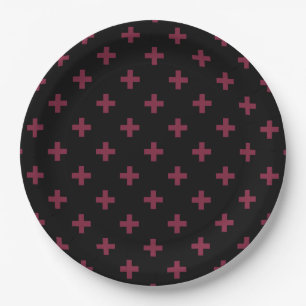 Assiettes En Carton Polka de mûre croise sur le noir