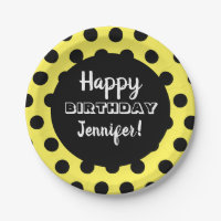 Polka Noir & Jaune Point Personnalisé Anniversaire