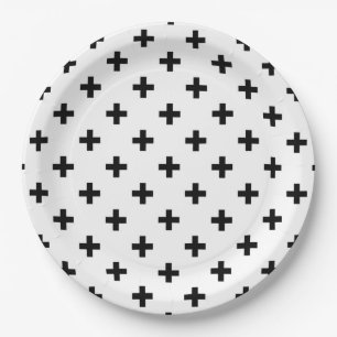 Assiettes En Carton Polka noire croise sur blanc