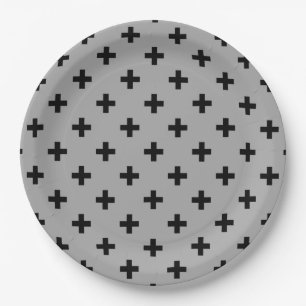 Assiettes En Carton Polka noire croise sur gris