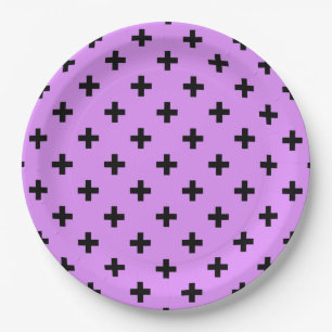 Assiettes En Carton Polka noire croise sur lilas