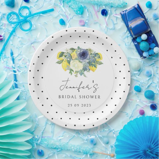 Assiettes En Carton Polka point jaune bleu citron nuptiale plaque de p (Fête)