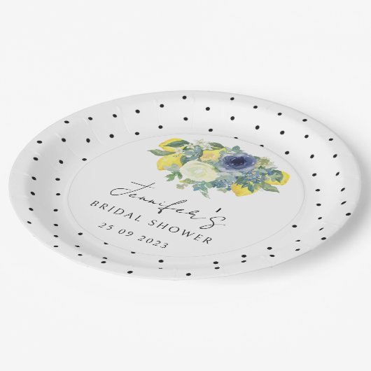 Assiettes En Carton Polka point jaune bleu citron nuptiale plaque de p (Angle)