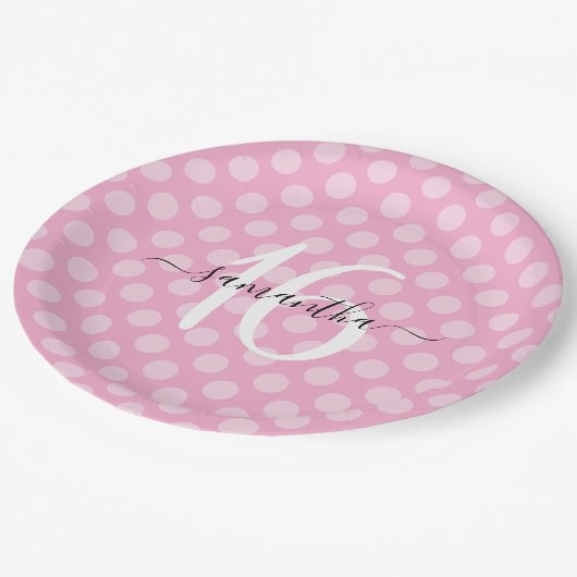 Assiettes En Carton Polka rose clair personnalisé point doux 16 (Angle)