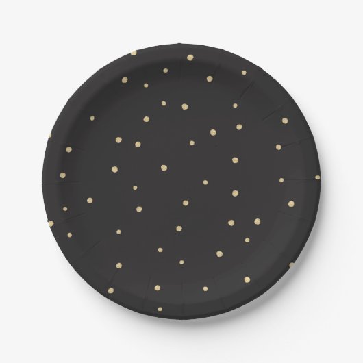 Assiettes En Carton Polkadot noir et or Plaque papier jetable (Devant)