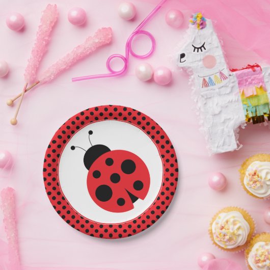 Assiettes En Carton Polkadot rouge et noir Ladybug Party Plaques (Fête)