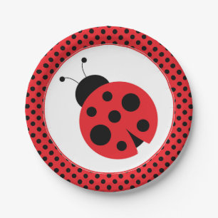 Assiettes En Carton Polkadot rouge et noir Ladybug Party Plaques
