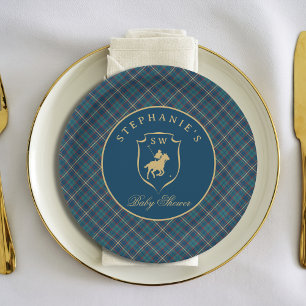 Assiettes En Carton Polo Equestrian Classic Tartan Plaid Baby Shower