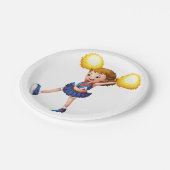 Assiettes En Carton Pom-pom girl Avec Des Poms De Pom Jaune (Angle)