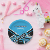 Assiettes En Carton Pom-pom girl en Bleu Bébé, Blanc et Noir (Fête)