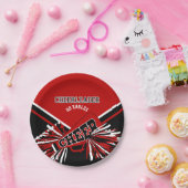 Assiettes En Carton Pom-pom girl en rouge foncé, blanc et noir (Fête)