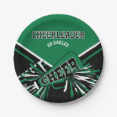 Assiettes En Carton Pom-pom girl en vert, blanc et noir (Devant)