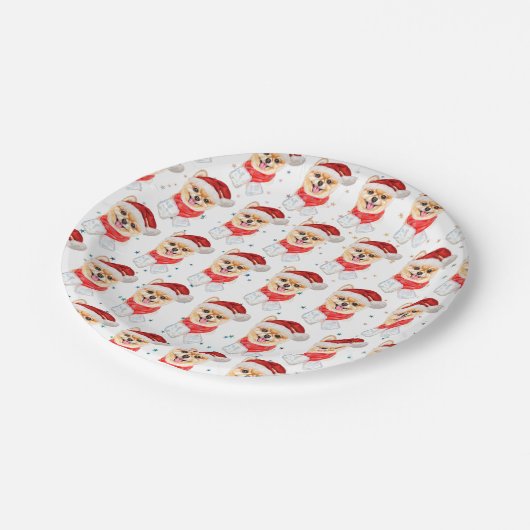 Assiettes En Carton Pomeranian Dog Breed Christmas Stars (Angle)