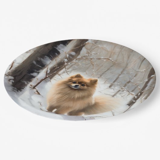 Assiettes En Carton Poméranienne Laisser Neige Noël (Angle)