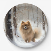 Assiettes En Carton Poméranienne Laisser Neige Noël (Devant)