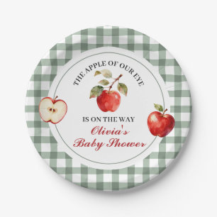 Assiettes En Carton Pomme de nos yeux vert carreau Baby Shower
