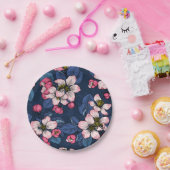 Assiettes En Carton Pomme fleurit sur un bleu foncé (Fête)