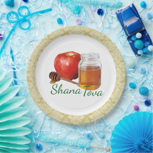 Assiettes En Carton Pomme Honey Brocade Rosh Hashanah Plaque de papier (Fête)