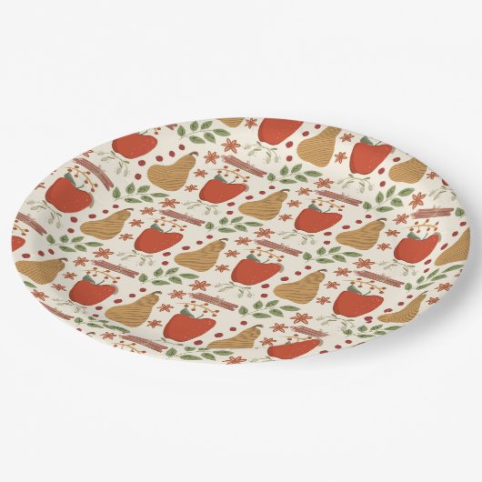 Assiettes En Carton Pommes et poires automnales rustiques (Angle)