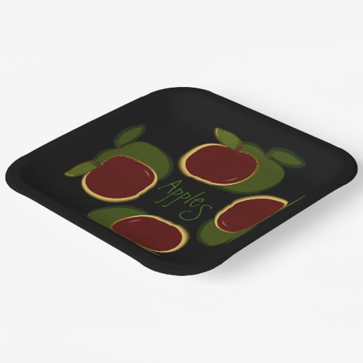 Assiettes En Carton Pommes Graphique Noir Rouge Vert Fruit (Angulaire)