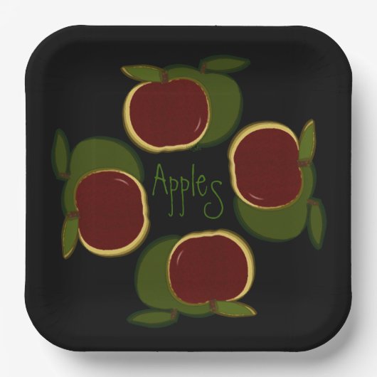 Assiettes En Carton Pommes Graphique Noir Rouge Vert Fruit (Recto)