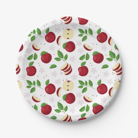 Assiettes En Carton Pommes rouges, fleurs et Motif de verdure (Devant)