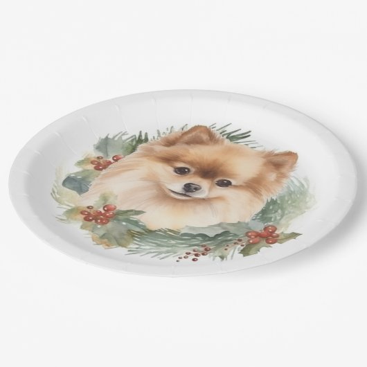 Assiettes En Carton Pompe Poméranienne de la couronne de Noël (Angle)