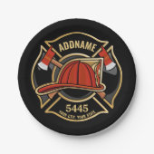 Assiettes En Carton Pompier AJOUTER LE NOM Insigne du service de pompi (Devant)