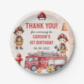 Assiettes En Carton Pompier Camion 1er fête d'anniversaire (Devant)