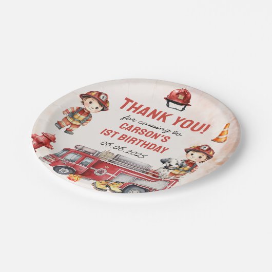 Assiettes En Carton Pompier Camion 1er fête d'anniversaire (Angle)