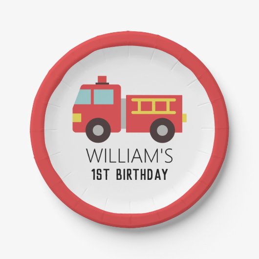Assiettes En Carton Pompier Camion Fête d'anniversaire (Devant)