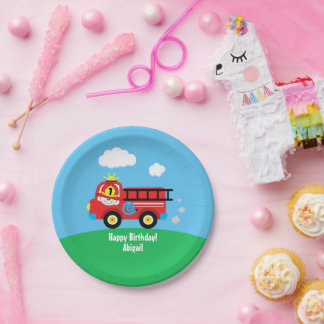 Assiettes En Carton Pompier Camion Joyeux Anniversaire