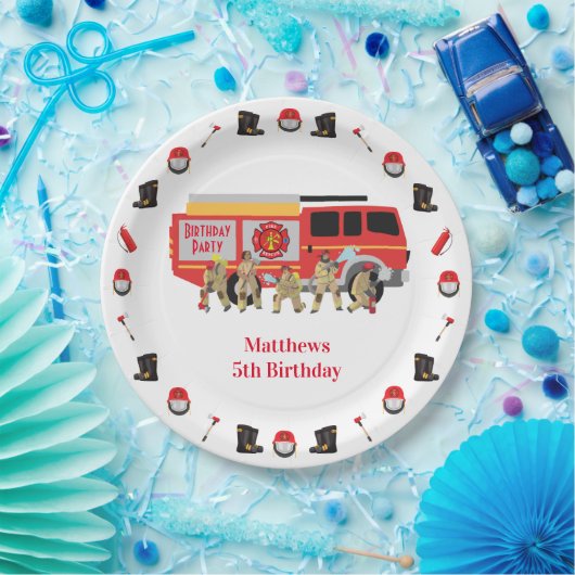 Assiettes En Carton Pompier Enfant Fête d'anniversaire Conception du t (Fête)
