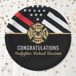 Assiettes En Carton Pompier Fire Academy Red Line Drapeau Graduation