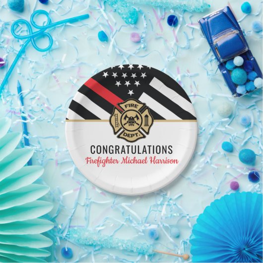 Assiettes En Carton Pompier Fire Academy Red Line Drapeau Graduation (Fête)