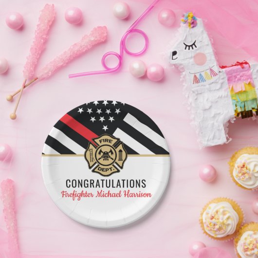 Assiettes En Carton Pompier Fire Academy Red Line Drapeau Graduation (Fête)