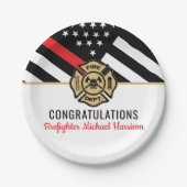 Assiettes En Carton Pompier Fire Academy Red Line Drapeau Graduation (Devant)