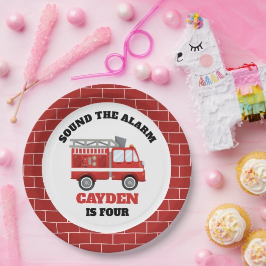 Assiettes En Carton Pompier Pompier Plaques papier fête d'anniversaire (Fête)