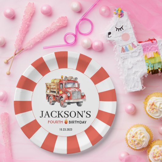 Assiettes En Carton Pompier rouge fils enfant plaque de papier d'anniv (Fête)