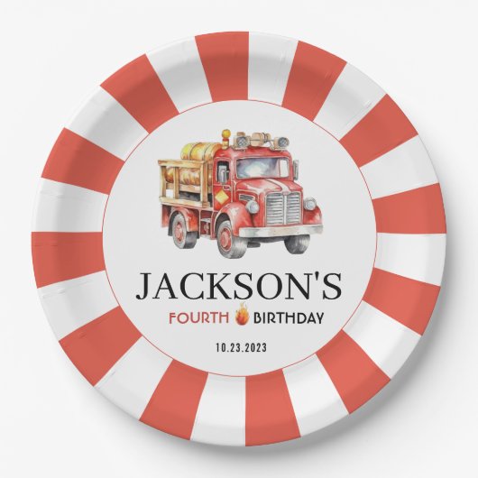 Assiettes En Carton Pompier rouge fils enfant plaque de papier d'anniv (Devant)