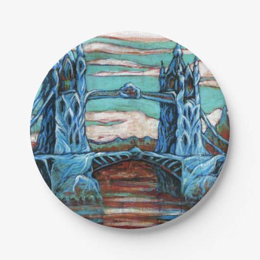 Assiettes En Carton Pont Tour en croissance dans une ville d'imaginair (Devant)