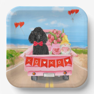 Assiettes En Carton Poodle Chien Saint-Valentin Coeurs de Camion