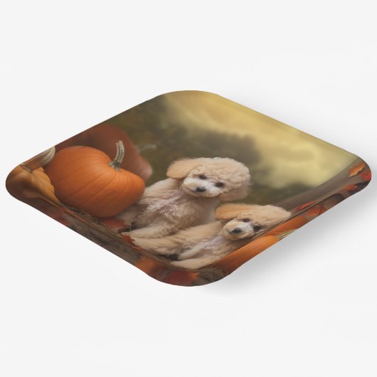 Assiettes En Carton Poodle Chiot Automne Citrouille délice (Angulaire)