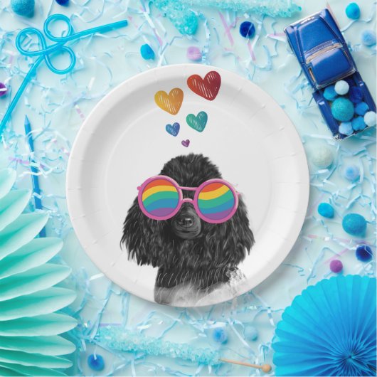 Assiettes En Carton Poodle Dog with Hearts Saint-Valentin (Fête)