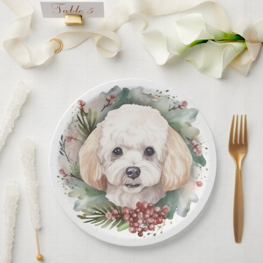 Assiettes En Carton Poodle Noël Wreath Festive Pup (Mariage)